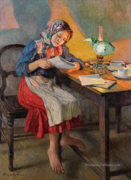 Lecture par l’enfant de l’enfant de la lampe Nikolay Belsky Peinture à l'huile